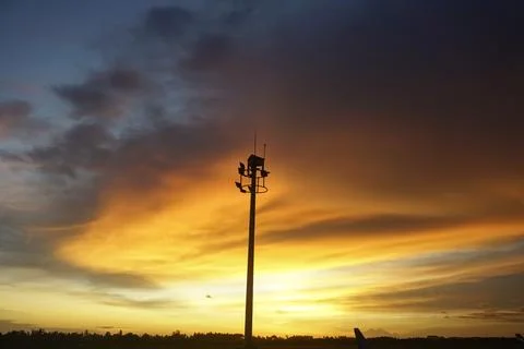 The atmosphere of the evening state of the apron floodlight lamppost at dusk Stock Photos