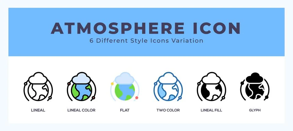 Atmosphere icon set with different styles. Design elements for logo. Vector.. Illustrazione stock