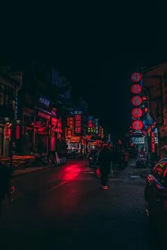 The Atmosphere of the Market Environment at Night Stock Photos