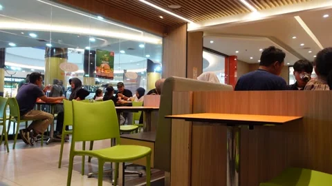 The atmosphere of a queue at a busy eating place Stock Footage 314272986