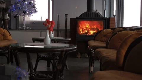 Atmosphere of a restaurant with a fireplace Stock Footage 197020311