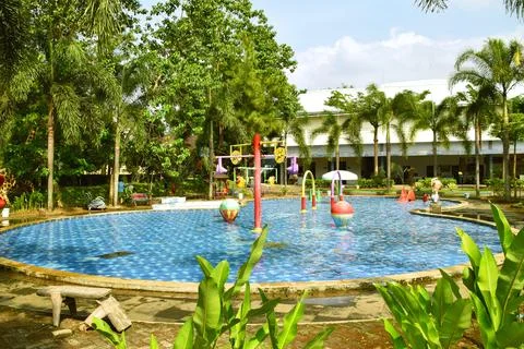 The atmosphere of Sangkan Park which is one of water parks in the Kuningan ar Stock Photos