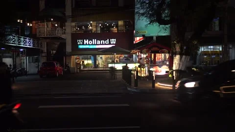 The atmosphere of the streets at night is crowded Video stock 220239835