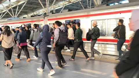 Atmosphere of the train station during working hours in morning Stock Footage 319069791