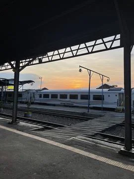 The Atmosphere Of The Train Station In The Evening Stock Photos