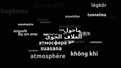 Atmosphere Translated in 50 Worldwide Languages Endless Looping 3d Zooming Wo Video stock 145211173