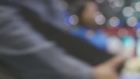 The Atmosphere Walking through lighting bokeh in Motor Show. Stock Footage 90298761