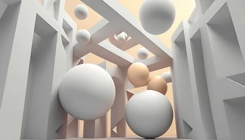Atmospheric 3D background. Soft and delicate colors. Abstract setting with ge Stock Illustration