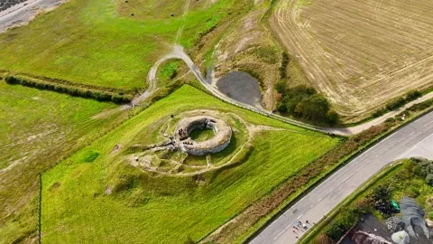 Atmospheric Aerial Scenery: Carn Liath Broch Ruins, Highlands Stock Footage 330675053