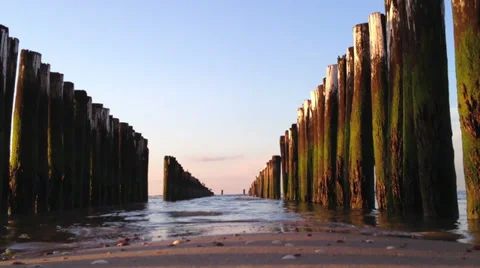 Atmospheric and beautiful wavebreakers in the netherlands, europe in 1080p Stock-Footage 36466474