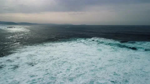 Atmospheric Beach With Foamy Rough Waves During Stormy Day In Caion Stock Footage 236643204