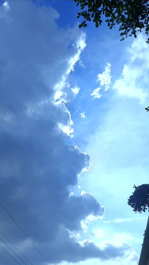 Atmospheric Blue Cloudy Sky, Vertical Footage Stock Footage 303211168
