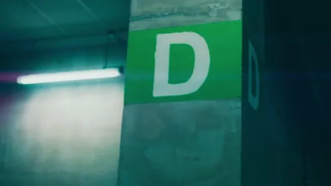 Atmospheric cinematic shots with empty underground parking, night atmosphere Stock Footage 232624783