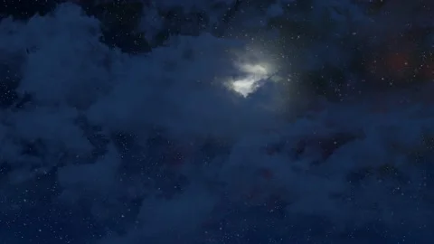 Atmospheric cloudy night sky with full moon and twinkling stars Stock Footage 164009408