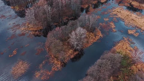 Atmospheric Drone Flight to the Back over the Frozen Milice Ponds Stock Footage 323331000