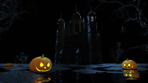 Atmospheric halloween background with pumpkins Video stock 139036985