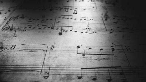 Atmospheric music background with notes on old paper in black and white 3d il Stockillustratie