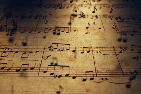 Atmospheric music background with notes on old brown paper 3d illustration Stockillustratie