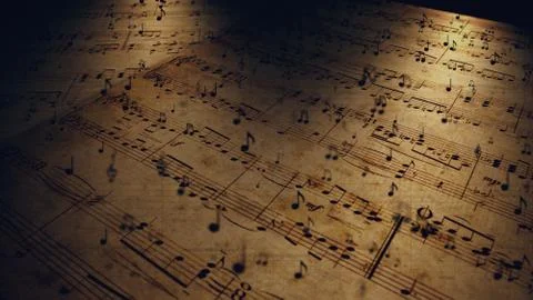 Atmospheric music background with notes on old brown paper 3d illustration Stockillustratie