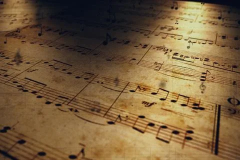 Atmospheric music background with notes on old brown paper 3d illustration Stockillustratie