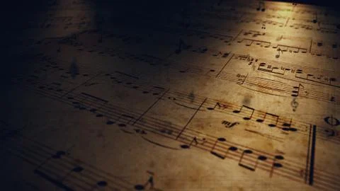 Atmospheric music background with notes on old brown paper 3d illustration Stockillustratie