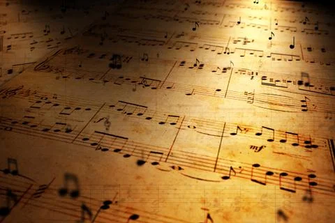 Atmospheric music background with notes on old brown paper 3d illustration Stockillustratie