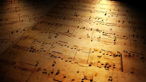 Atmospheric music background with notes on old brown paper 3d illustration Stockillustratie