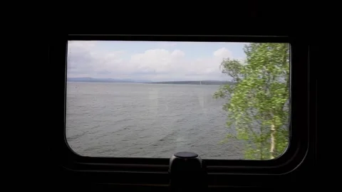 Atmospheric trip in a train to murmansk with a view of the lake and khibiny Stock Footage 238015470