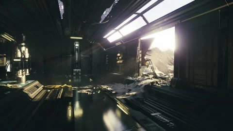 Atmospheric tunnel with reflective surface and dramatic lighting lines Stock Footage 339628818