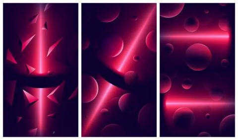 Atmospheric vector backgrounds with red lights and reflections on geometric s Stock Illustration