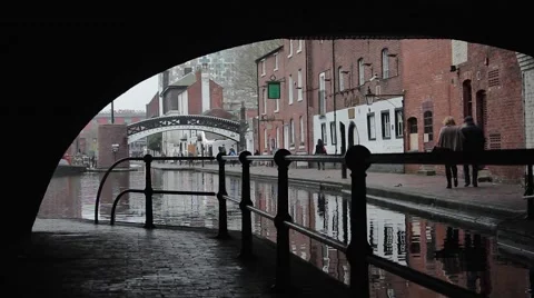 Atmospheric View Shallow Focus Railing Bridge Broad Street Canal Birmingham 動画素材 44524631