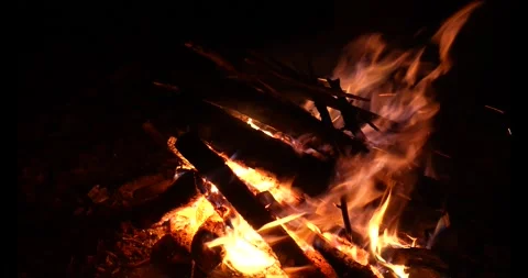 Atmospheric warm background with orange flame of campfire Stock Footage 303163341