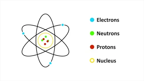 Atom anatomy protons, neutrons, electrons, line orbits 2d animation. Nucleus. St Stock Footage 317997343