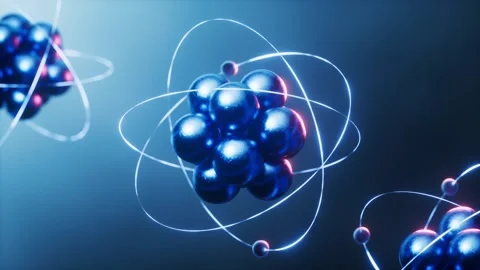 Atom and electrons orbiting nucleus in scientific animation Stock-Footage 327114307