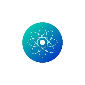 Atom And Heart Shape Icon in blue gradient circle. Vector illustration isolat Stock Illustration