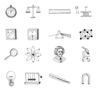 Atom and voltmeter with perpetual motion, circuit and graph. engraved hand drawn イラスト素材