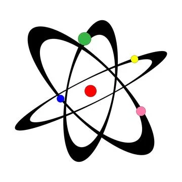 Atom. Atom icon isolated on white background. Orbital rotation of thermonuc.. Stock Illustration