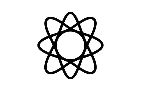 Atom black icon, isolated on white background. Vector illustration. Stock Illustration