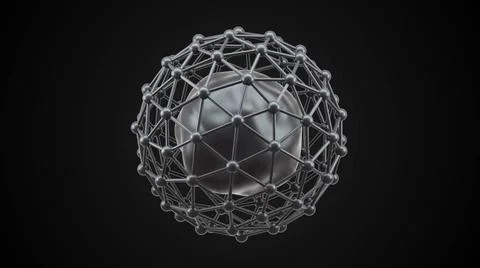 Atom in cell made of electrons Molecular 3d render of structure of nucleus... Stock Photos