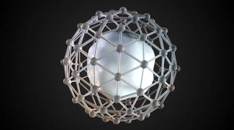 Atom in cell made of electrons Molecular 3d render of structure of nucleus... Stock Photos