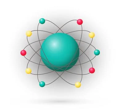 Atom, color model with electrons and nucleus Stock-Illustration