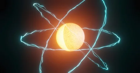 Atom concept with electrons and subatomic particles and nuclear energy Stock Footage 122931212