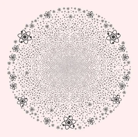 Atom Electrons Icon Collage Explosion Spheric Cluster Illustrazione stock