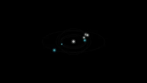 Atom electrons orbiting on black background overlay 4K Видео 336624987