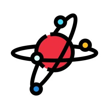Atom with electrons orbiting nucleus scientific model Stock Illustration