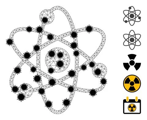 Atom Electrons Polygonal Mesh Icon with Flu Centers Illustrazione stock