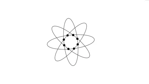 Atom flat icon atom animated line art 2d icon looping 4k Stock Footage 265721119