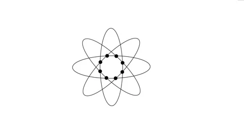 Atom flat icon atom animated line art 2d icon looping 4k Stock Footage 265721121