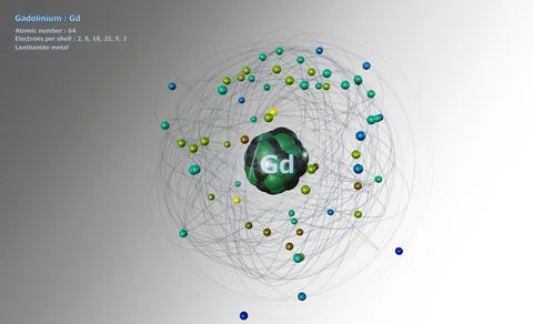 Atom of Gadolinium with Core and 64 Electrons on white 스톡 일러스트