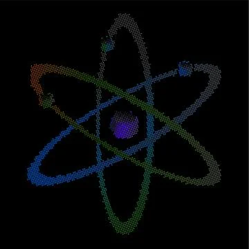 Atom halftone vector pictogram. Vector illustration Illustrazione stock